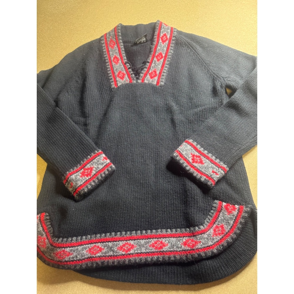 vtg Polo Jeans Co Ralph Lauren Wool Blend Lace Up Fair Isle Sweater Navy Red M - Picture 3 of 8